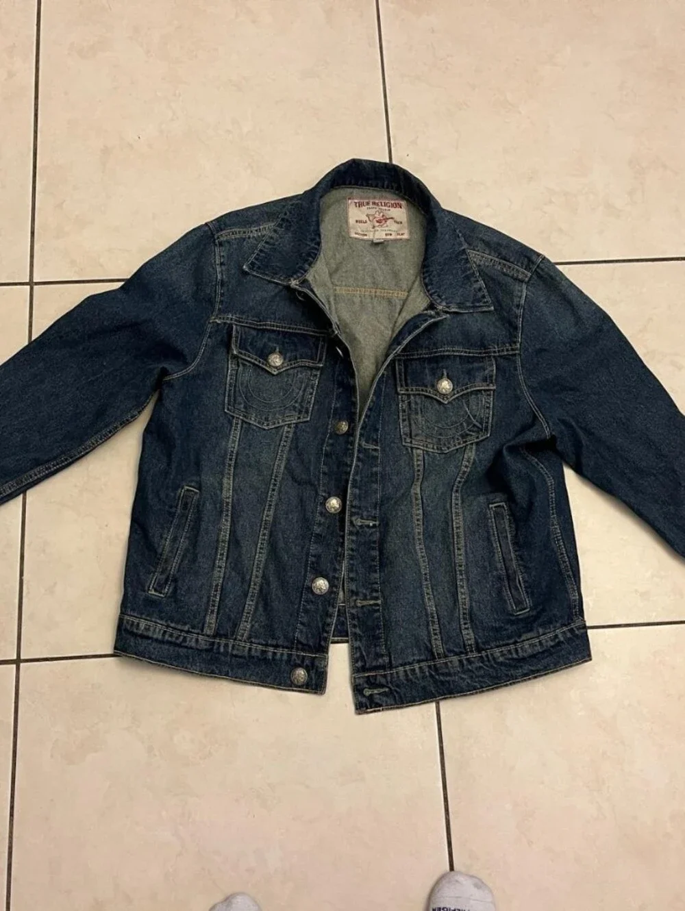True Relegion Vintage-Inspired Men's Denim Jacket - Dark Blue, Used